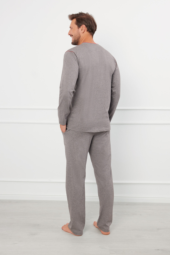 Piżama Męska długi rękaw, długie spodnie Ludwik talian Fashion - śr. melanż