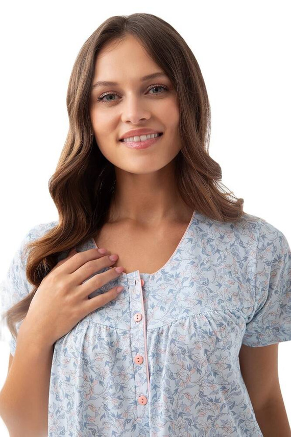 Koszula Nocna z długim rękawem 082 Luna -niebieski