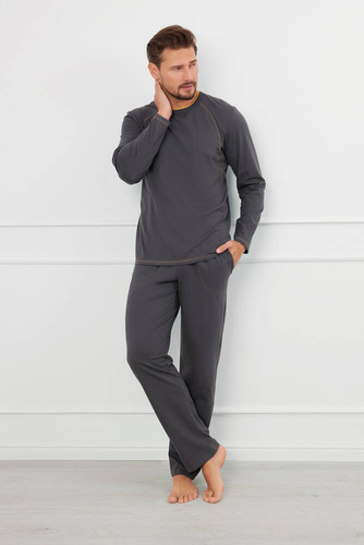 Piżama Męska długi rękaw, długie spodnie Salomon talian Fashion - grafitowy/miodowy
