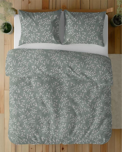 Pościel satynowa liście drobne 5217 A Detexpol szałwiowy 