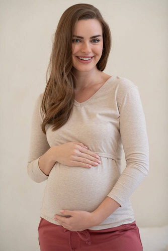 Bluzka do karmienia i ciążowa z dekoltem w serek Milk Shirt latte melange