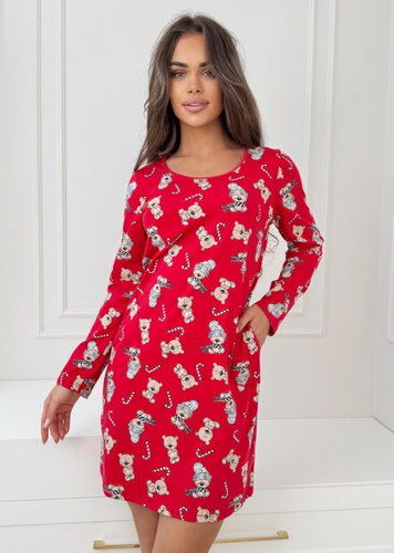 Bawełniana koszula nocna Bear Donna – długa rękaw, świąteczny wzór