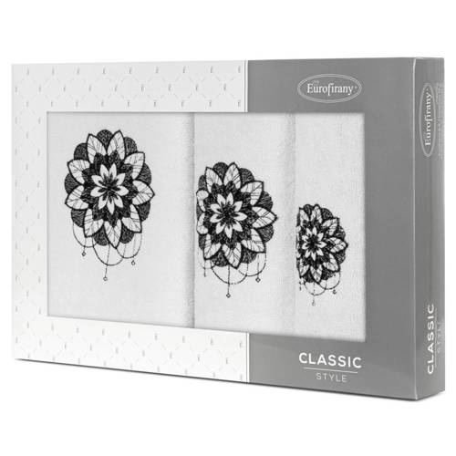 Komplet ręczników Lotus z haftem z motywem mandali Eurofirany biały/czarny