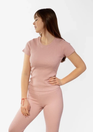 Bluzka damska prążkowana Halima Dkaren - pudrowy