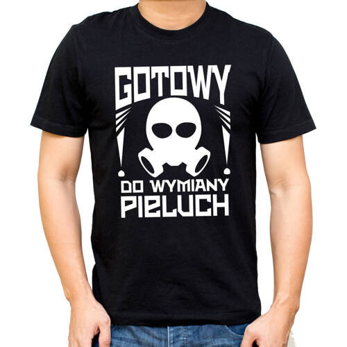 Koszulka dla młodego taty "Gotowy do wymiany pieluch"  Moocha czarny