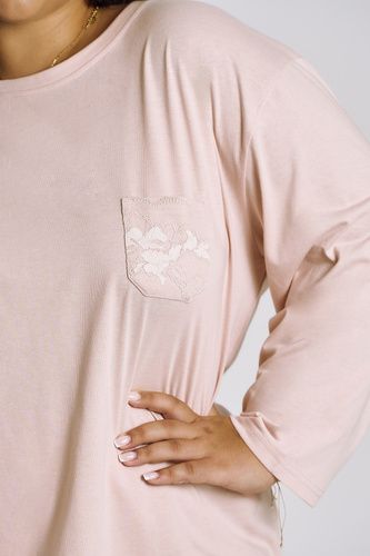 Taro 3468 Nori piżama damska różowa bawełniana rękaw 7/8 klasyczna