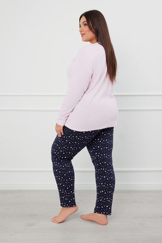 Rozpinana Piżama Damska długi rękaw, spodnie Libra Italian Fashion - różowy/druk