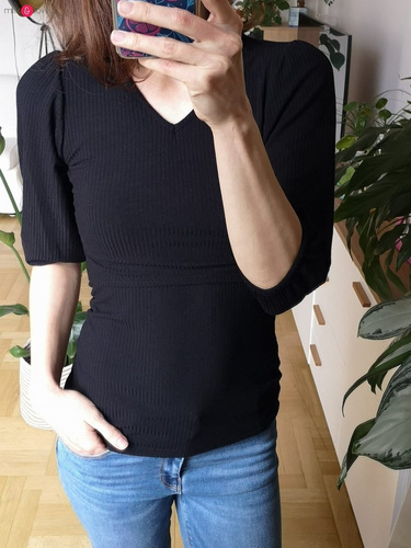 Bluzka do karmienia i ciążowa z dzianiny w prążek Milky Puff Milk&Love czarny