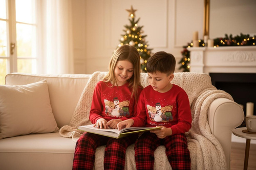 Cornette Winter 594/185, 592/185 – piżama dziewczęca świąteczna czerwona, bawełna