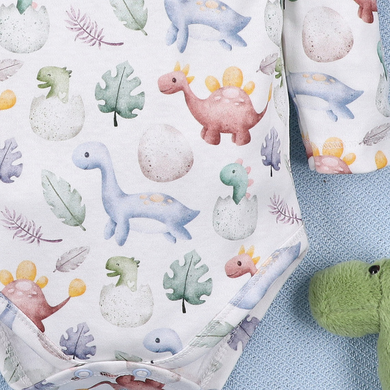Body niemowlęce Dino Explorer Nini druk– bawełna organiczna, długi rękaw