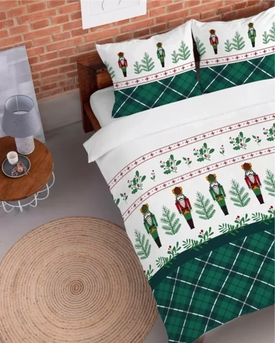 Pościel flanelowa świąteczna Dziadek do orzechów 4938 B Detexpol zielony