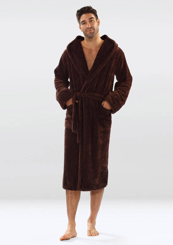 Szlafrok męski, podomka 130 z kapturem Dkaren - czekolada