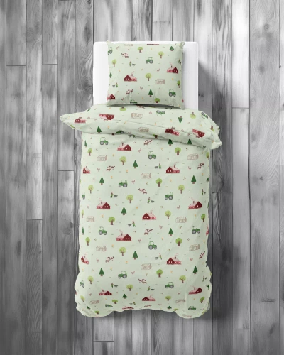 Pościel dziecięca bawełniana 5441 A Farma Detexpol miętowy 