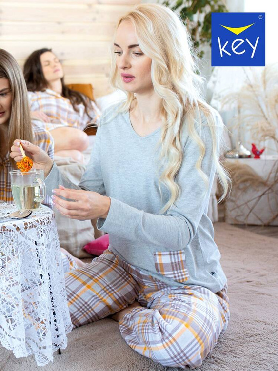 Rozpinana Piżama Damska LNS 458 Key - szary melanż