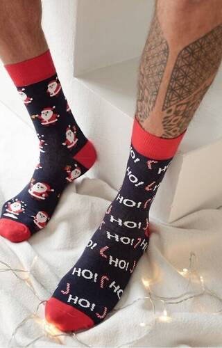 1290-020 Świąteczne Skarpety Męskie Milena - 01 granatowe