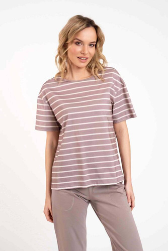 Piżama Damska krótki rękaw, długie spodnie Betty Italian Fashion - cappuccino/druk cappuccino