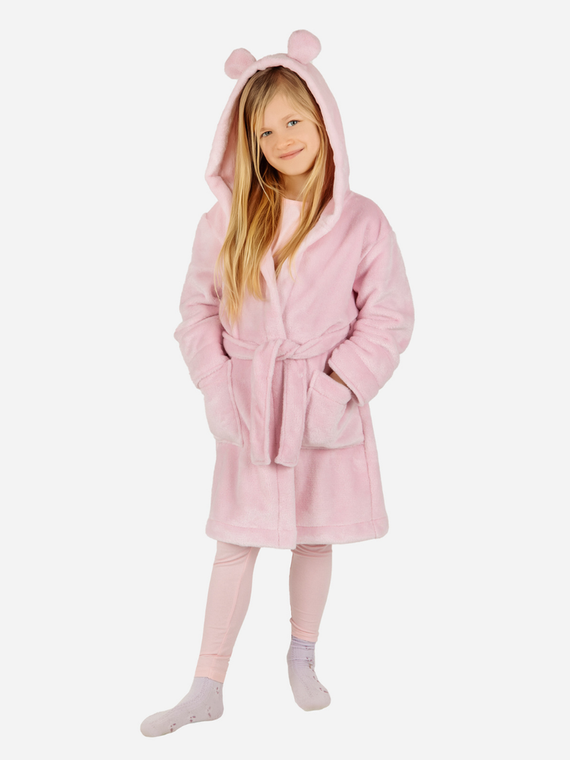 Szlafrok dziecięcy z uszami Teddy ByShelly - jasny róż
