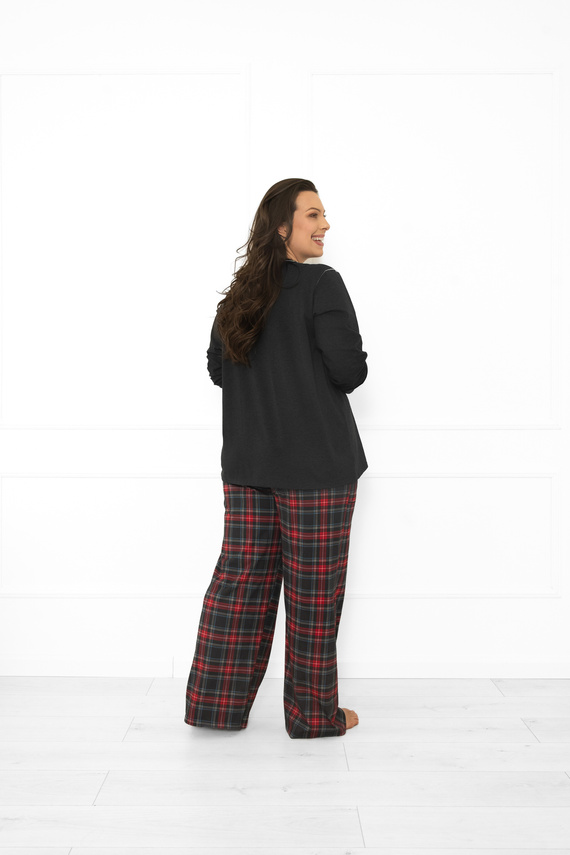 Piżama damska Rozana Italian Fashion ciemny melanż 100% bawełna, długi rękaw , spodnie w kratę