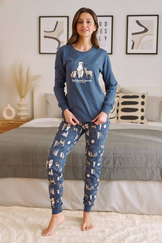 PM.4340 "Animals" Piżama Damska Doctor Nap - deep blue