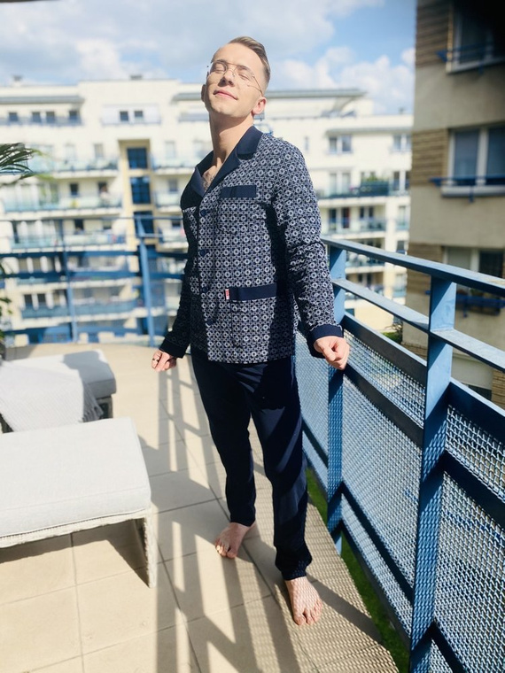 538 Carlo Piżama Męska De lafense - granat+kwadrat