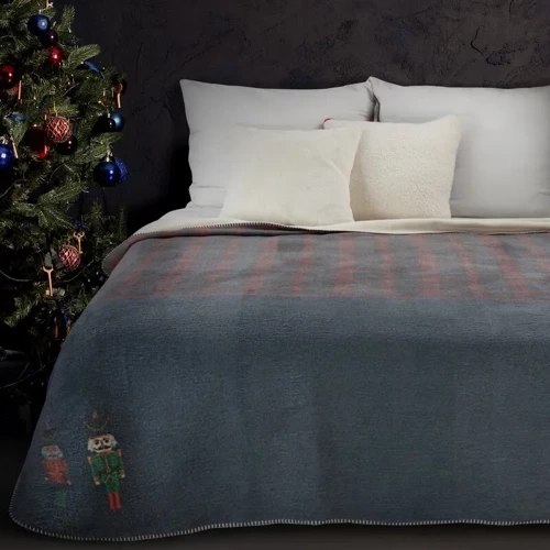 Świąteczny koc narzuta krata Peter Eurofirany  granatowy/czerwony