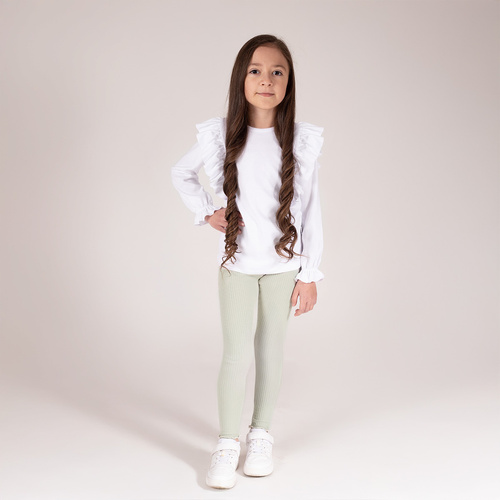 141525 Nicol legginsy prążkowane z falbanką – bawełniane, oliwkowe, wygodne, polska jakość