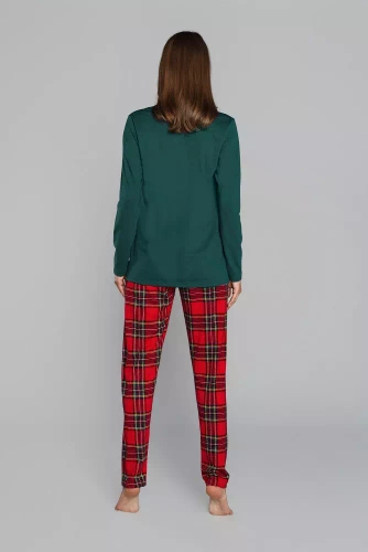 Piżama Damska długi rękaw, spodnie Zorza Italian Fashion - zielony/druk 