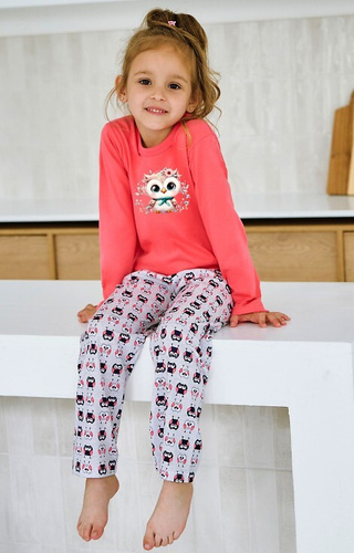 Taro Emma 3486, 3487 koralowa  –piżama dziewczęca, bawełna, kolorowy nadruk