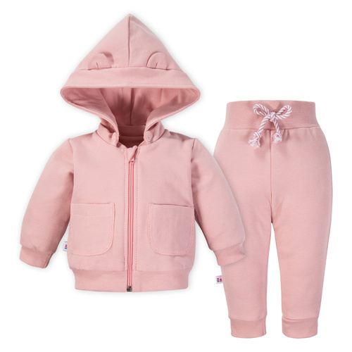 Komplet dresowy damski Fluffy Tails różowy – bluza z haftem i uszkami + spodnie jogger