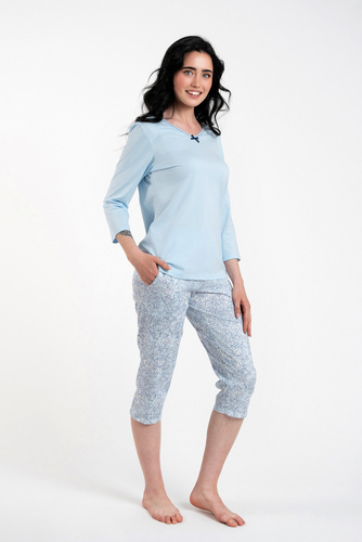 Piżama Damska 3/4 rękaw, 3/4 spodnie Salli Italian Fashion - niebieski/druk 