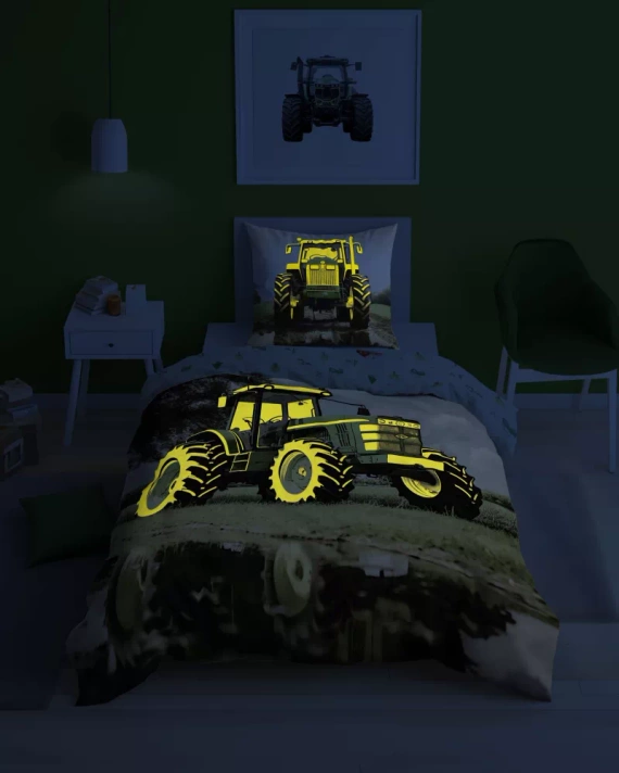 Pościel bawełniana świecąca w ciemności 5409 A Zielony traktor Detexpol