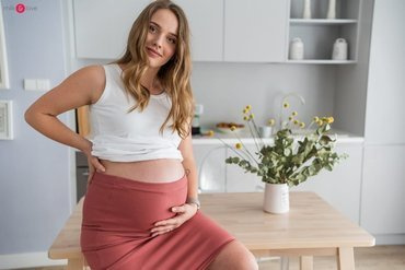 Tummy spódnica ciążowa z dzianiny w prążki Milk&Love dusty cedar