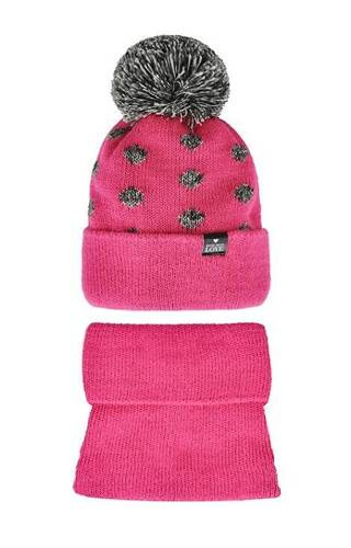 Komplet czapka+golf 48-364 AJS amarantowy