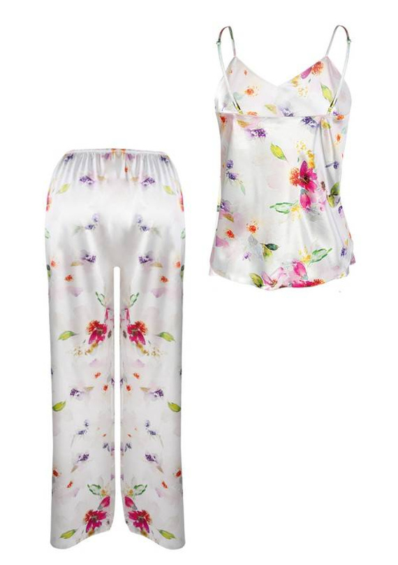 Piżama Damska Satynowa Flowers DKaren - DK-KI 10 biały