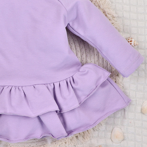 Nini Sukienka Underwater World – fioletowa, organiczna bawełna, falbanka, długi rękaw