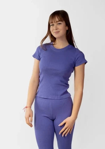 Bluzka damska prążkowana Halima Dkaren - fioletowy