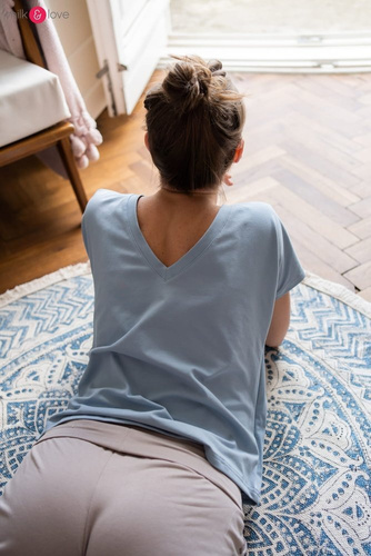 Bluzka ciążowa i do karmienia z krótkim rękawem Two Ways Milk&Love błękitny