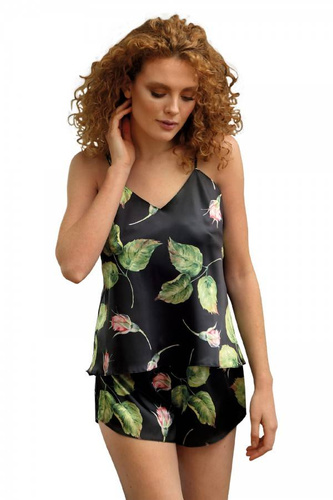 Komplet piżama damska Flowers DKaren -DK-KK 8 czarny