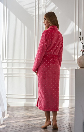 Cora 2552 L&L malinowy – długi szlafrok damski z serduszkami