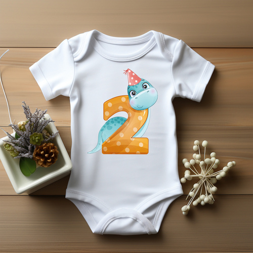 Body krótki rękaw "Urodziny Dino 2 latka" Moocha biały 