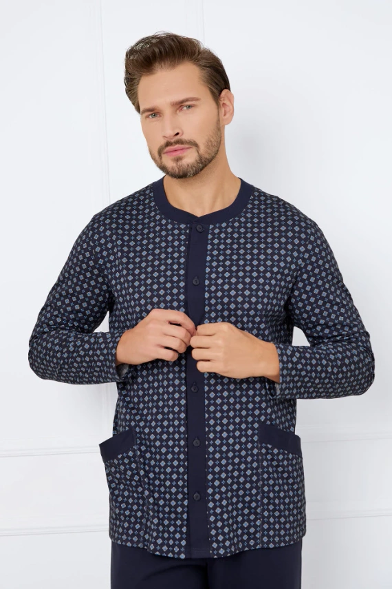 Piżama Męska długi rękaw i spodnie Rajmund Italian Fashion - druk/granatowy