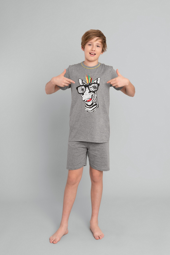 Piżama chłopięca krótki rękaw, spodnie Crazy Italian Fashion- średni melanż