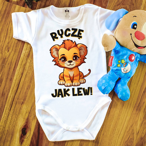 Body krótki rękaw "Ryczę jak lew" Moocha biały
