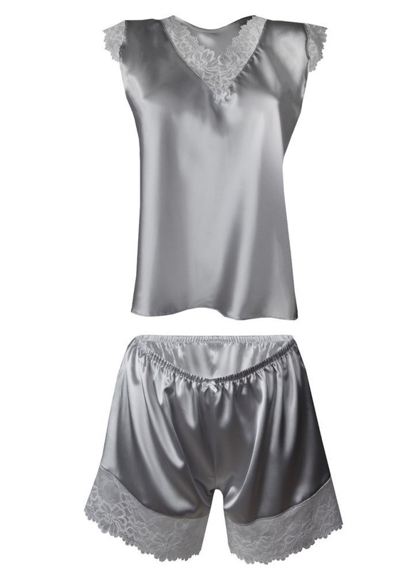 Piżama Damska Satynowa Madison DKaren - srebrny