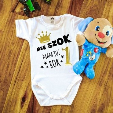 Body krótki rękaw "Ale szok mam już rok!" Moocha białe