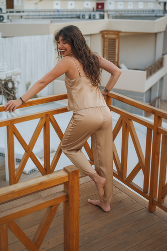 Piżama Damska Satynowa Iga DKaren - Jasny Braz