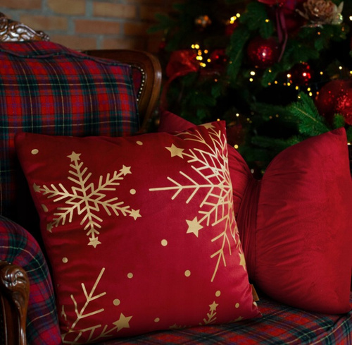 Eurofirany Chp 237 Poszewka świąteczna z weluru czerwony– elegancka, miękka, błyszcząca dekoracja