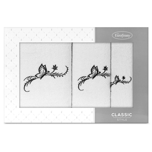 Komplet ręczników Kamelia z haftem z motywem motyli Eurofirany biały/czarny