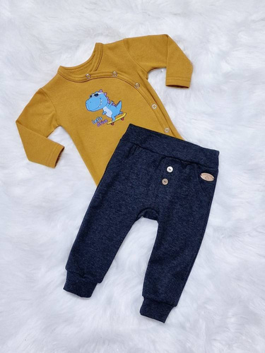 Body z długim rękawem kopertowe Let's Drive Bambarillo musztardowy