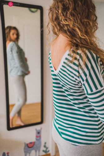 Bluzka ciążowa i do karmienia z rękawem Two Ways Milk&Love butelkowy zielony 